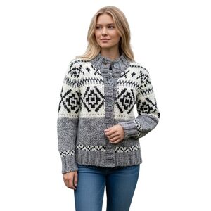 Context Women's Gray and White Geometric Patterned Sweater Size Petite Small